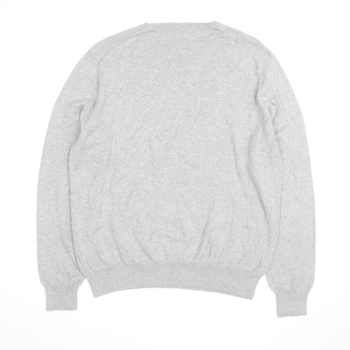 J.Crew Mens Grey Cotton V-Neck Jumper XL Classic Knit Pullover