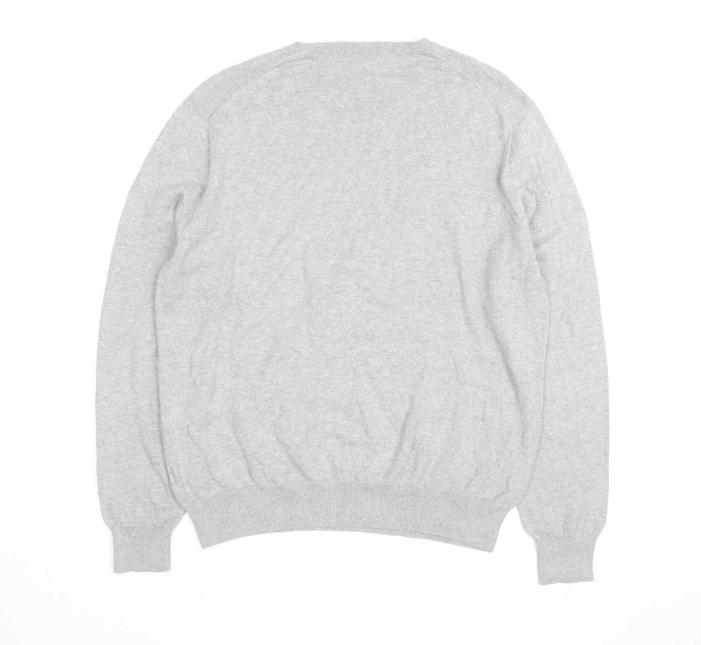 J.Crew Mens Grey Cotton V-Neck Jumper XL Classic Knit Pullover