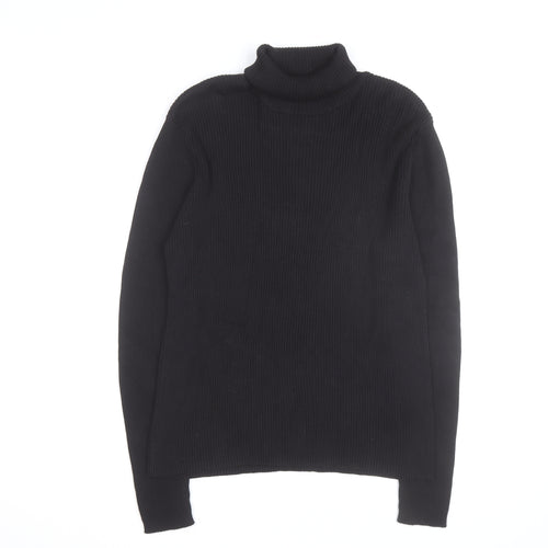 Splendor Men's Black Roll Neck Cotton Jumper Size L