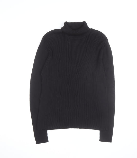 Splendor Men's Black Roll Neck Cotton Jumper Size L