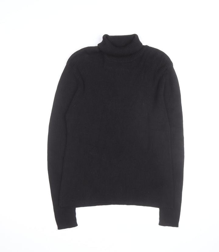 Splendor Men's Black Roll Neck Cotton Jumper Size L