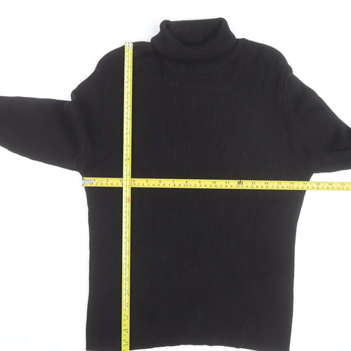 Splendor Men's Black Roll Neck Cotton Jumper Size L