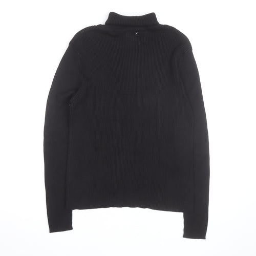Splendor Men's Black Roll Neck Cotton Jumper Size L