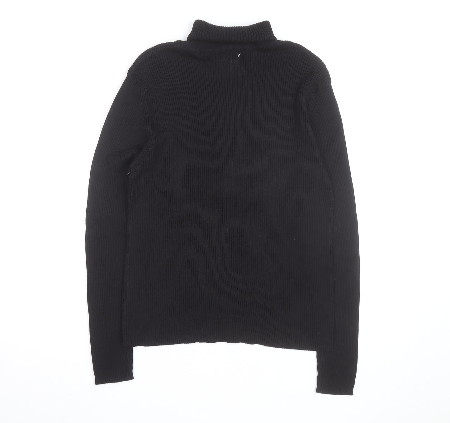 Splendor Men's Black Roll Neck Cotton Jumper Size L