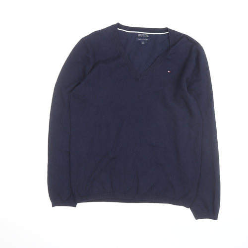 Tommy Hilfiger Men's Blue V-Neck Cotton Pullover Jumper L