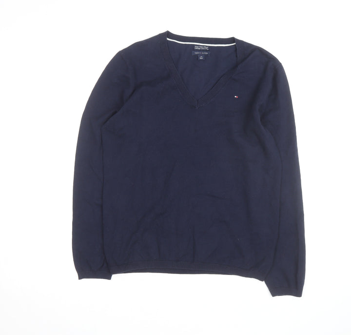 Tommy Hilfiger Men's Blue V-Neck Cotton Pullover Jumper L