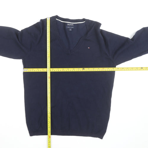 Tommy Hilfiger Men's Blue V-Neck Cotton Pullover Jumper L