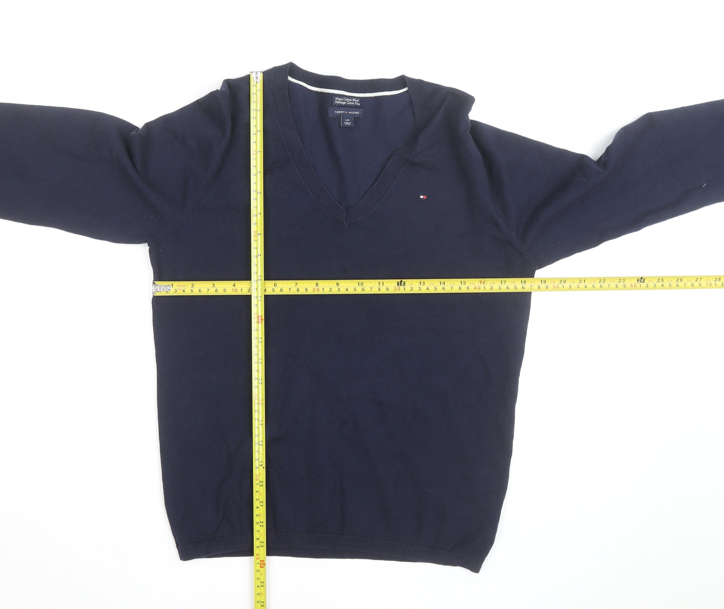 Tommy Hilfiger Men's Blue V-Neck Cotton Pullover Jumper L
