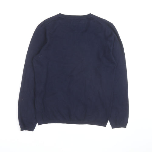 Tommy Hilfiger Men's Blue V-Neck Cotton Pullover Jumper L