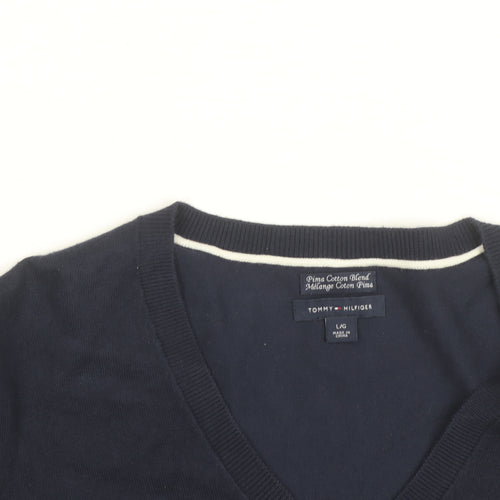 Tommy Hilfiger Men's Blue V-Neck Cotton Pullover Jumper L