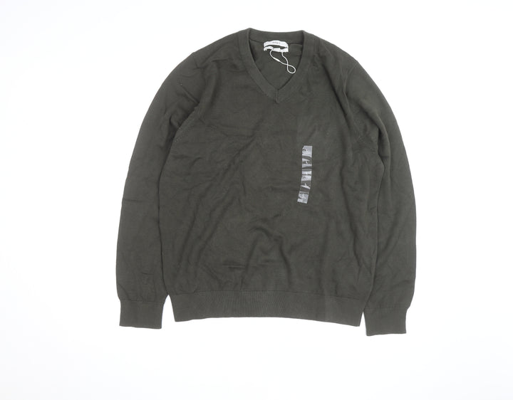 Marks and Spencer Men’s Green Cotton V-Neck Jumper L Regular