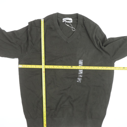 Marks and Spencer Men’s Green Cotton V-Neck Jumper L Regular