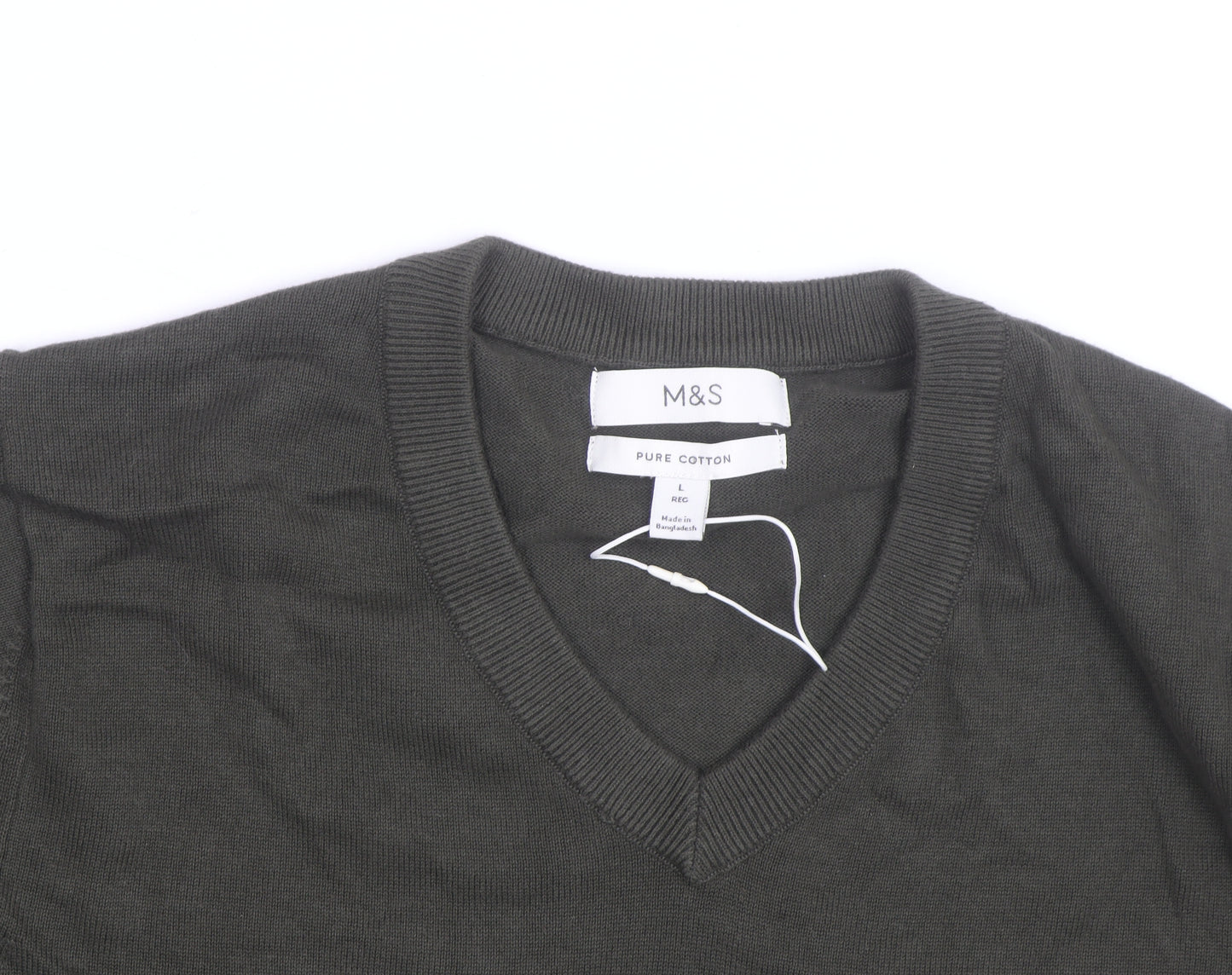 Marks and Spencer Men’s Green Cotton V-Neck Jumper L Regular