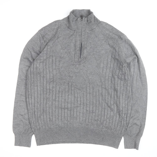 Sergio Louis Mens Grey L Half Zip Cable Knit Jumper Regular Fit