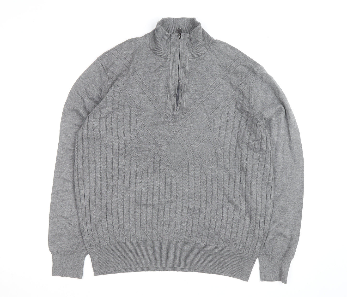 Sergio Louis Mens Grey L Half Zip Cable Knit Jumper Regular Fit