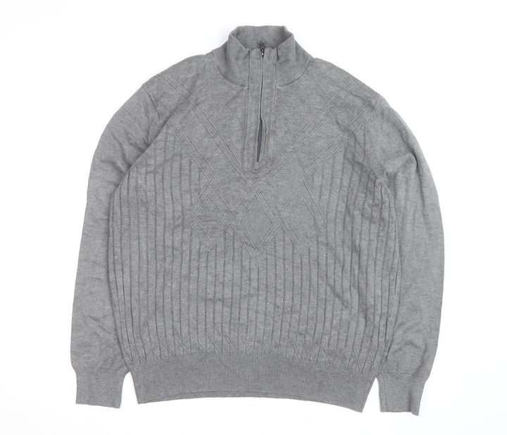 Sergio Louis Mens Grey L Half Zip Cable Knit Jumper Regular Fit