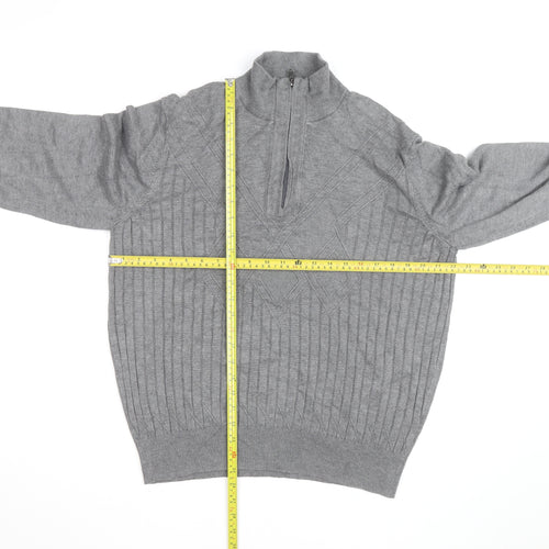 Sergio Louis Mens Grey L Half Zip Cable Knit Jumper Regular Fit