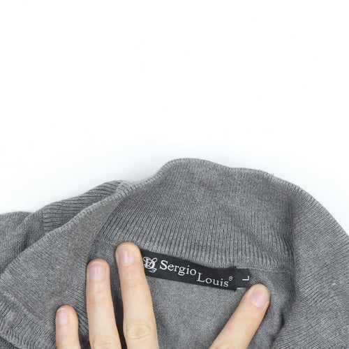 Sergio Louis Mens Grey L Half Zip Cable Knit Jumper Regular Fit