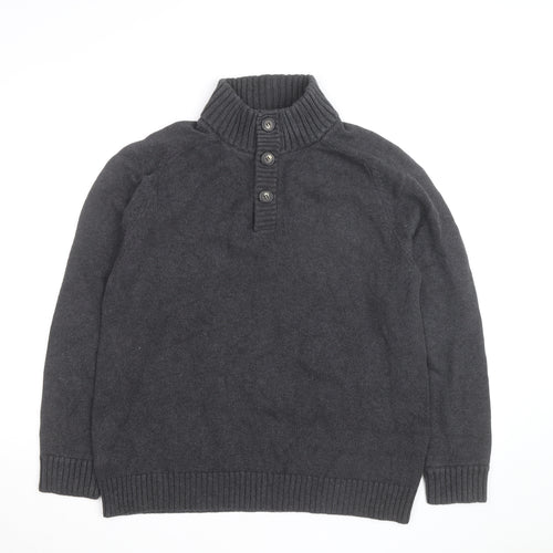 J.Crew Men's Charcoal Henley Jumper Cotton Knit Size L