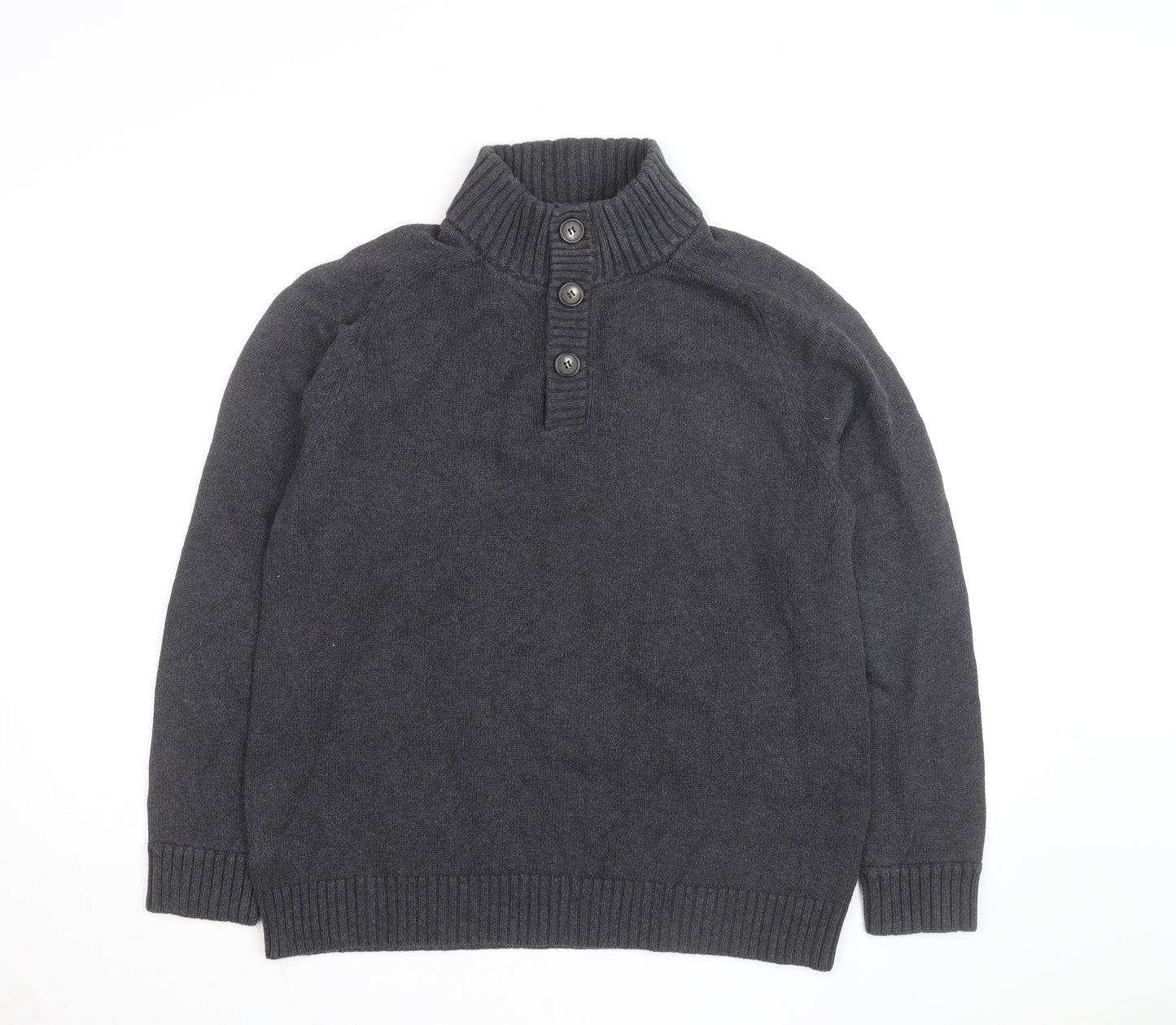 J.Crew Men's Charcoal Henley Jumper Cotton Knit Size L