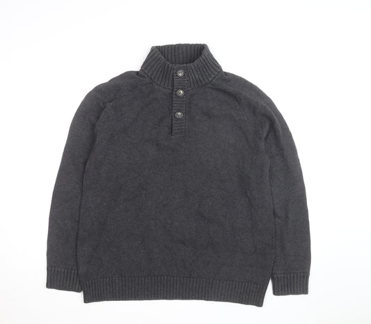 J.Crew Men's Charcoal Henley Jumper Cotton Knit Size L