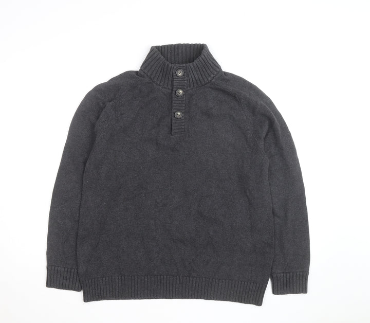 J.Crew Men's Charcoal Henley Jumper Cotton Knit Size L