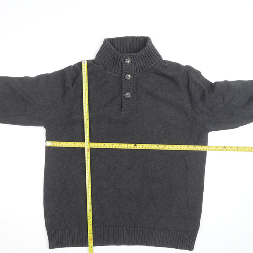 J.Crew Men's Charcoal Henley Jumper Cotton Knit Size L