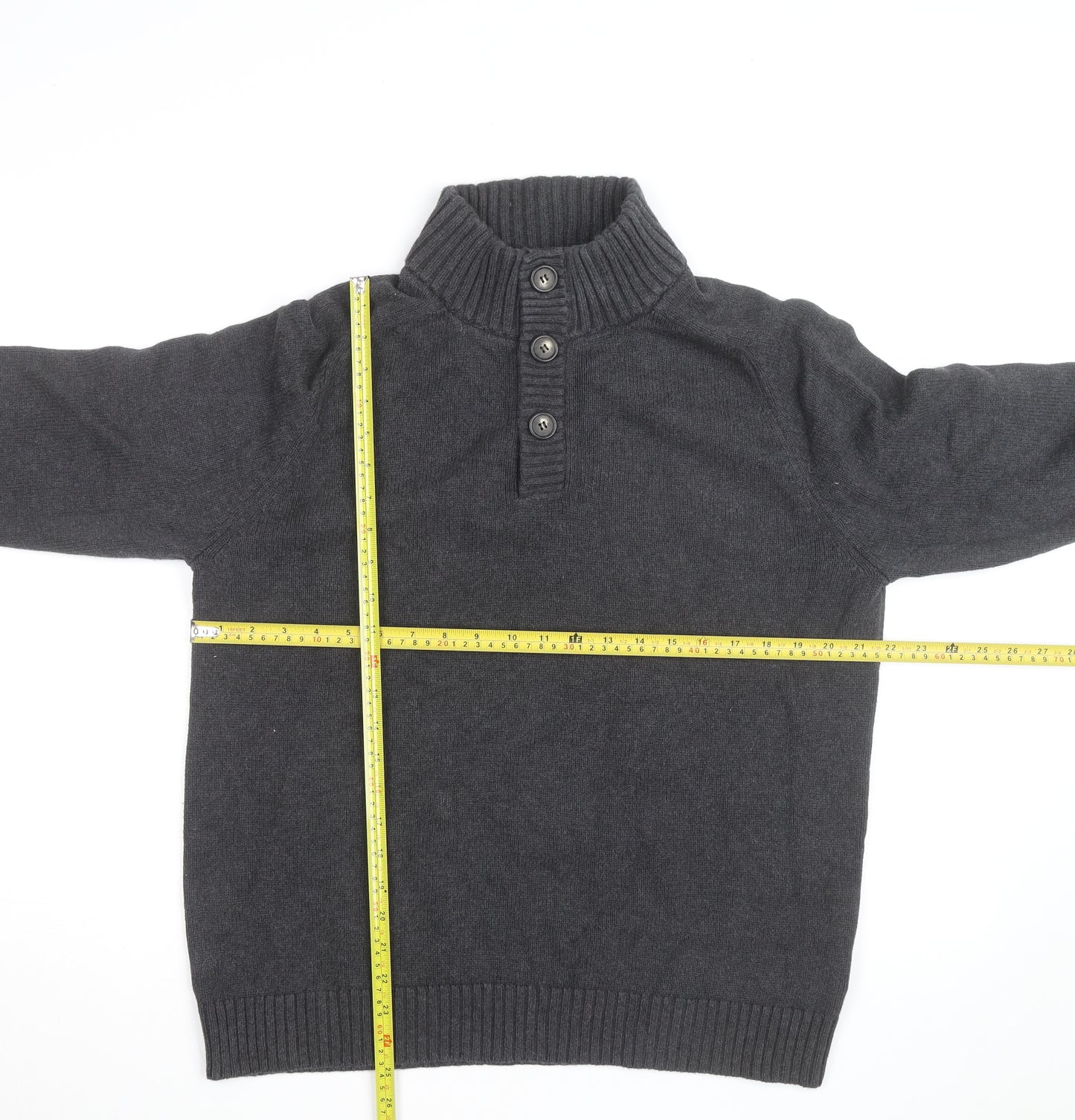 J.Crew Men's Charcoal Henley Jumper Cotton Knit Size L