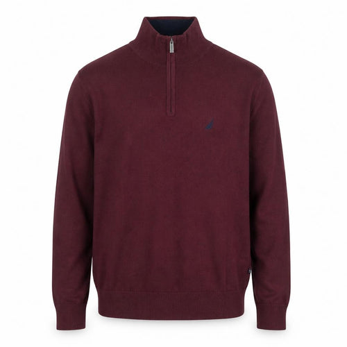 Nautica Men's Red 1/4 Zip Cotton Jumper L High Neck Knitwear