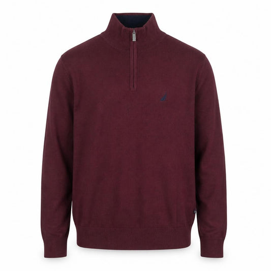 Front view of Nautica Men's Red 1/4 Zip Cotton Jumper L High Neck Knitwear