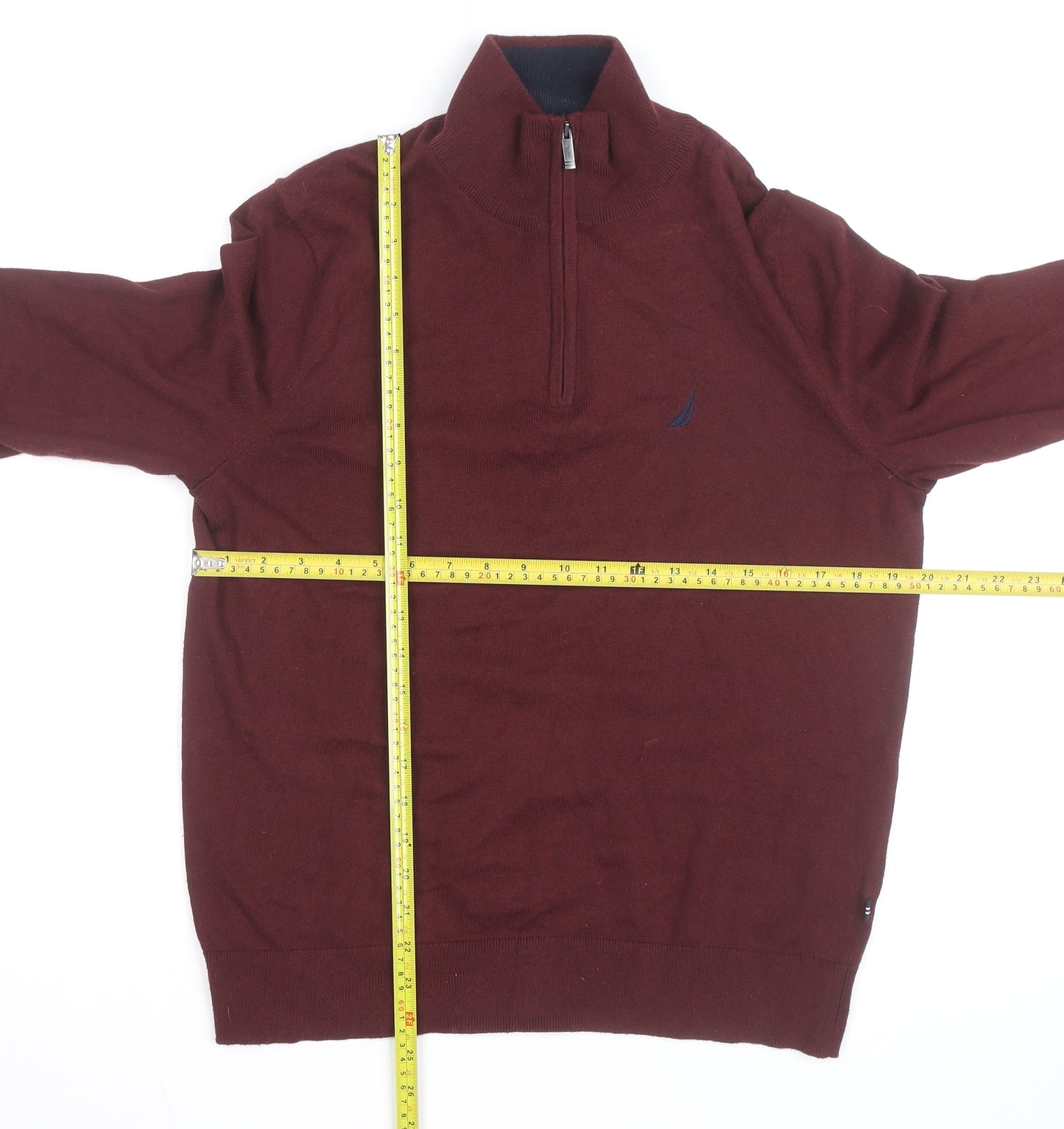 Nautica Men's Red 1/4 Zip Cotton Jumper L High Neck Knitwear