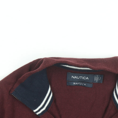 Nautica Men's Red 1/4 Zip Cotton Jumper L High Neck Knitwear