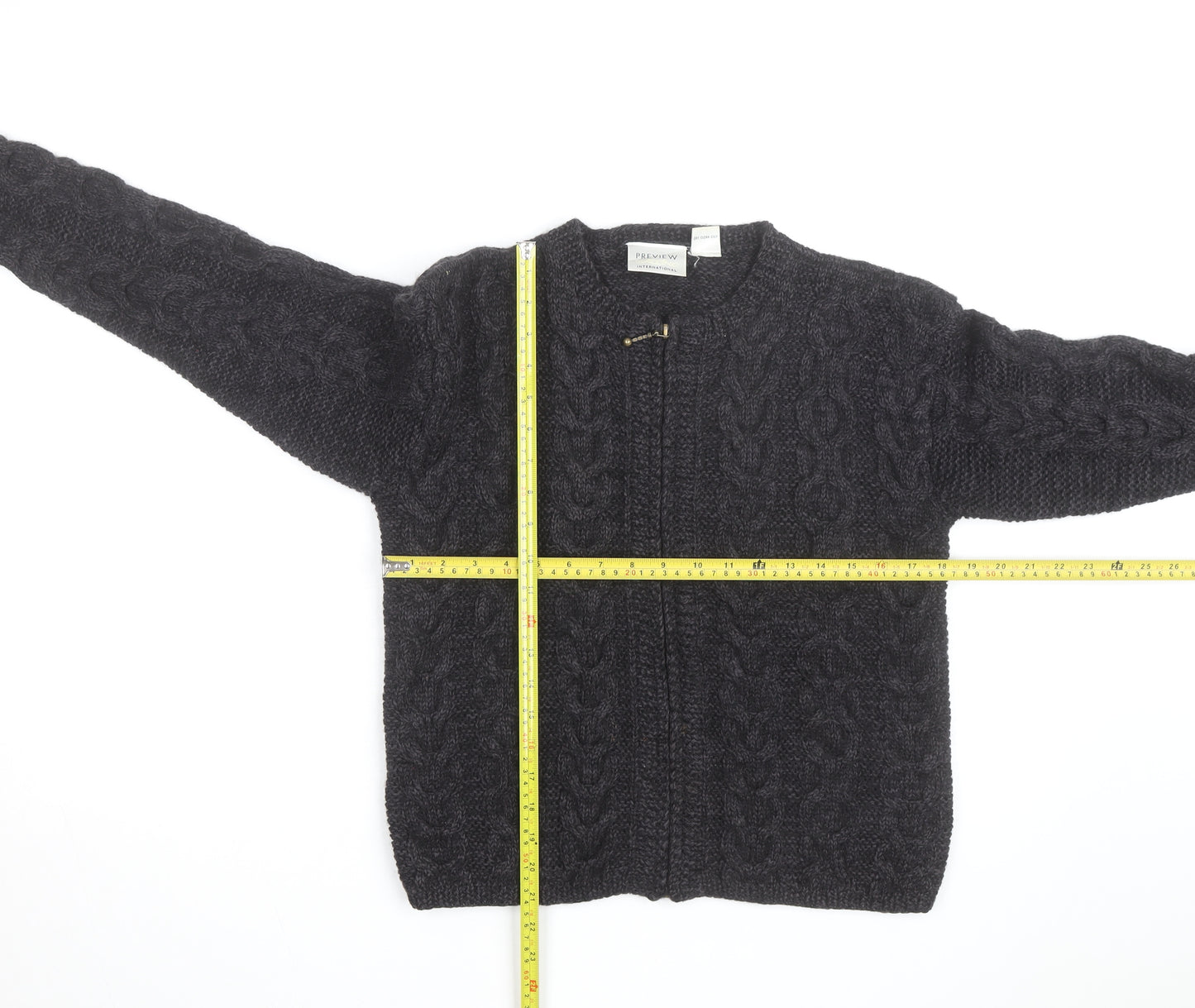 Preview International Men's Grey Wool Cable Cardigan M
