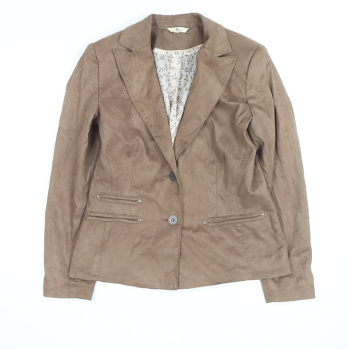Klass Collection Women Brown Faux Suede Blazer Size 12 Lined Jacket