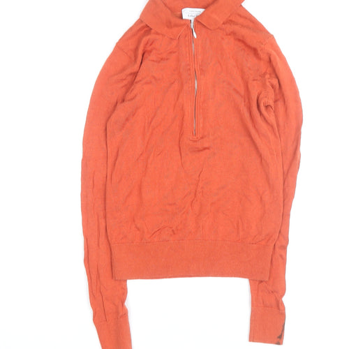 & Other Stories Women Orange Collared Zip Jumper XS Cotton Knit