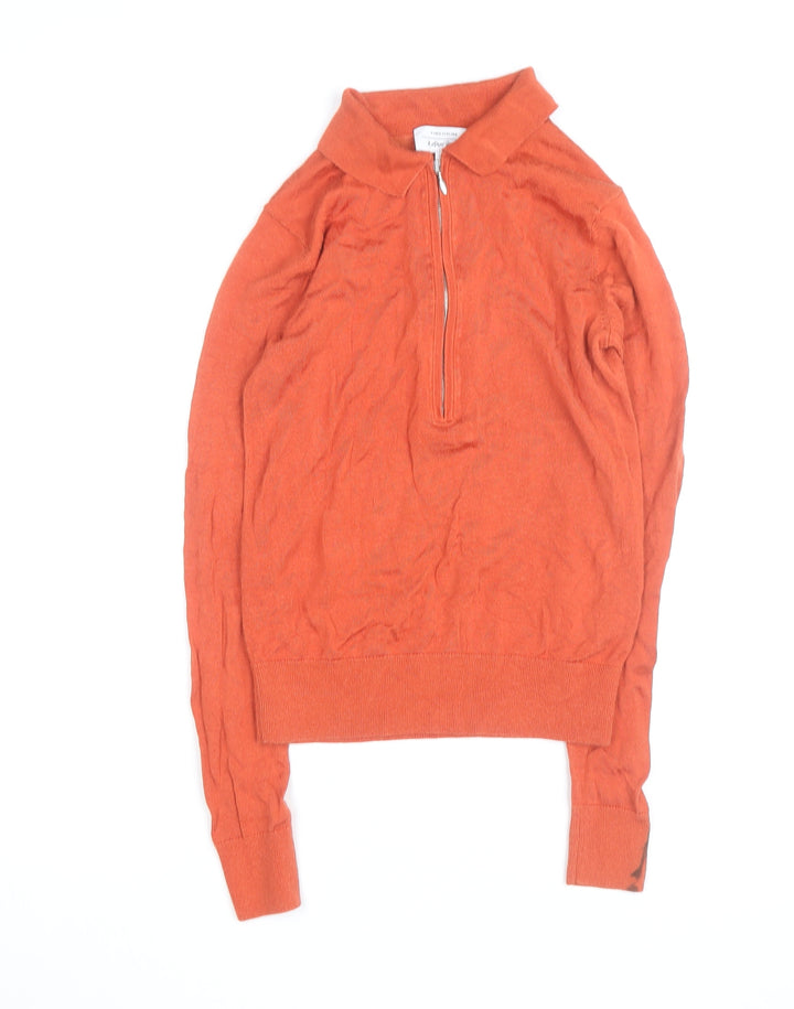 & Other Stories Women Orange Collared Zip Jumper XS Cotton Knit