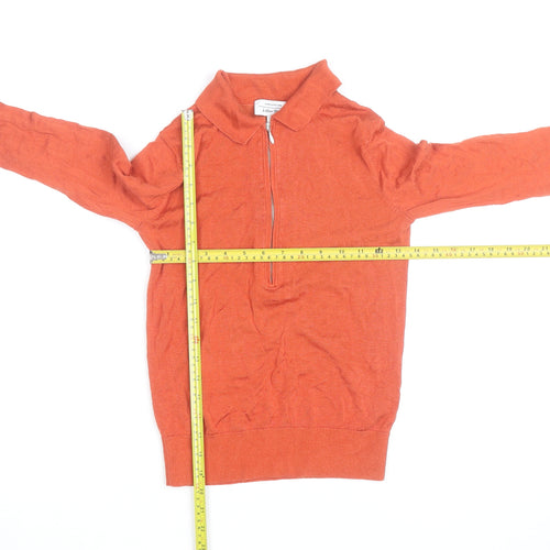 & Other Stories Women Orange Collared Zip Jumper XS Cotton Knit