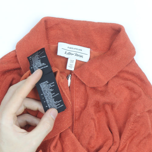 & Other Stories Women Orange Collared Zip Jumper XS Cotton Knit