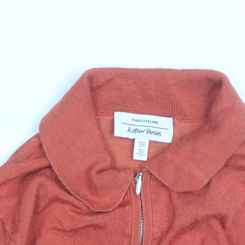 & Other Stories Women Orange Collared Zip Jumper XS Cotton Knit