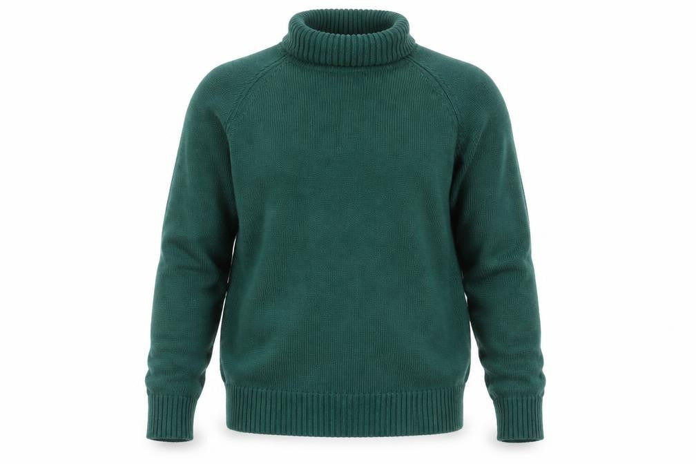 Front view of Karen Scott Men’s Green Roll Neck Cotton Jumper, size M