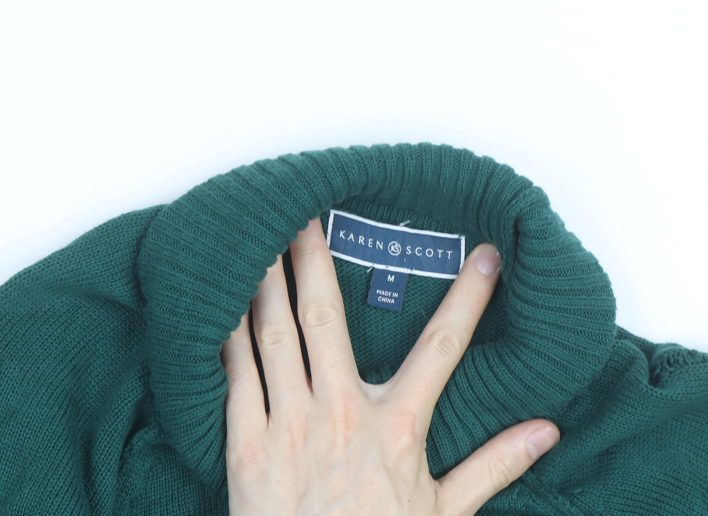 Karen Scott Men’s Green Roll Neck Cotton Jumper Size M