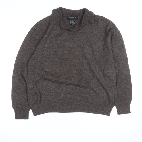 Conte di Milano Men's Brown Collared Wool Blend Pullover Jumper M