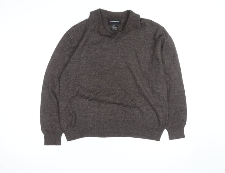 Conte di Milano Men's Brown Collared Wool Blend Pullover Jumper M