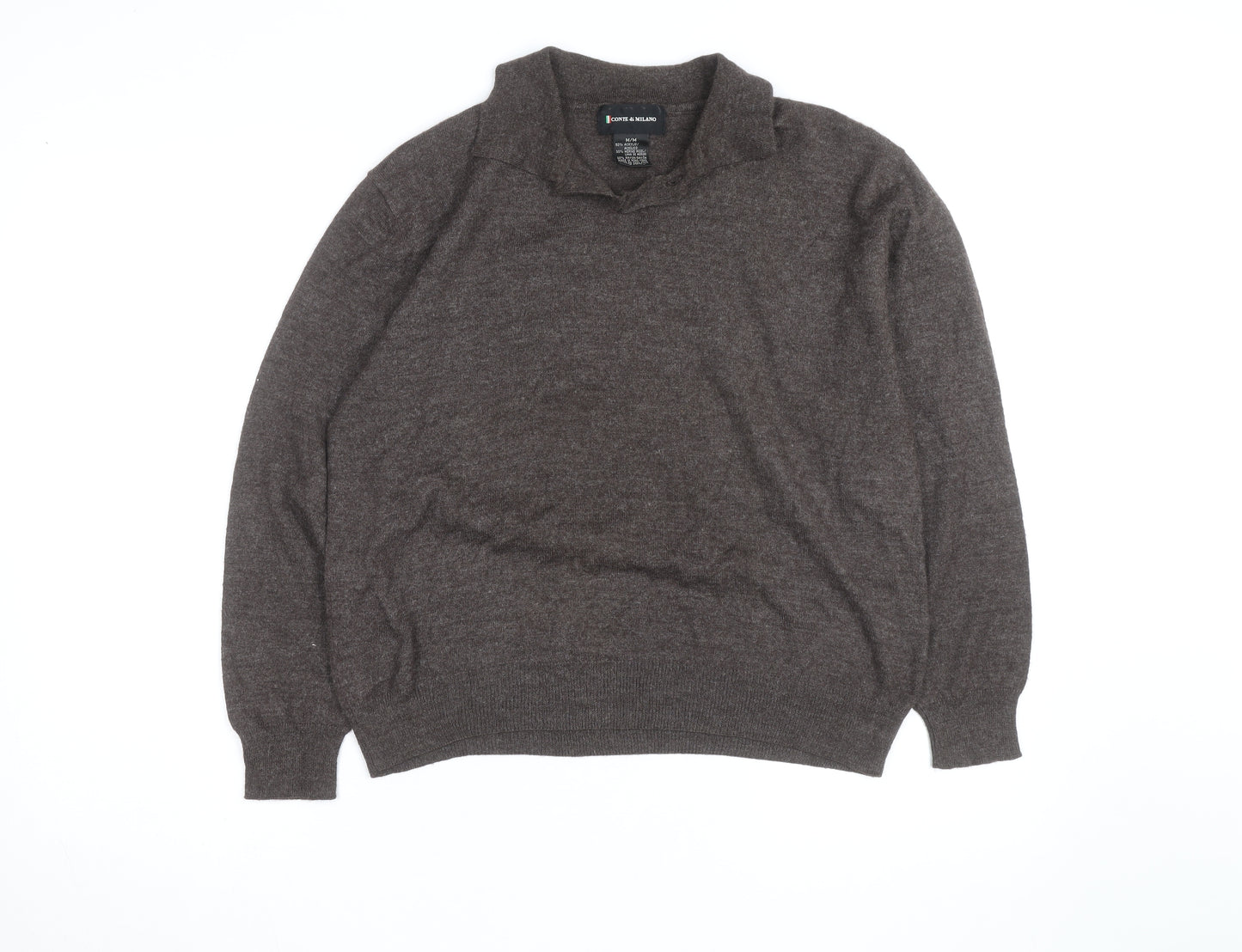 Conte di Milano Men's Brown Collared Wool Blend Pullover Jumper M