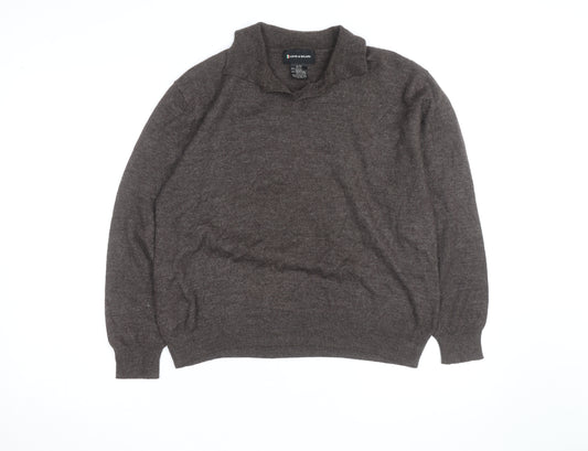 Conte di Milano Men's Brown Collared Wool Blend Pullover Jumper M