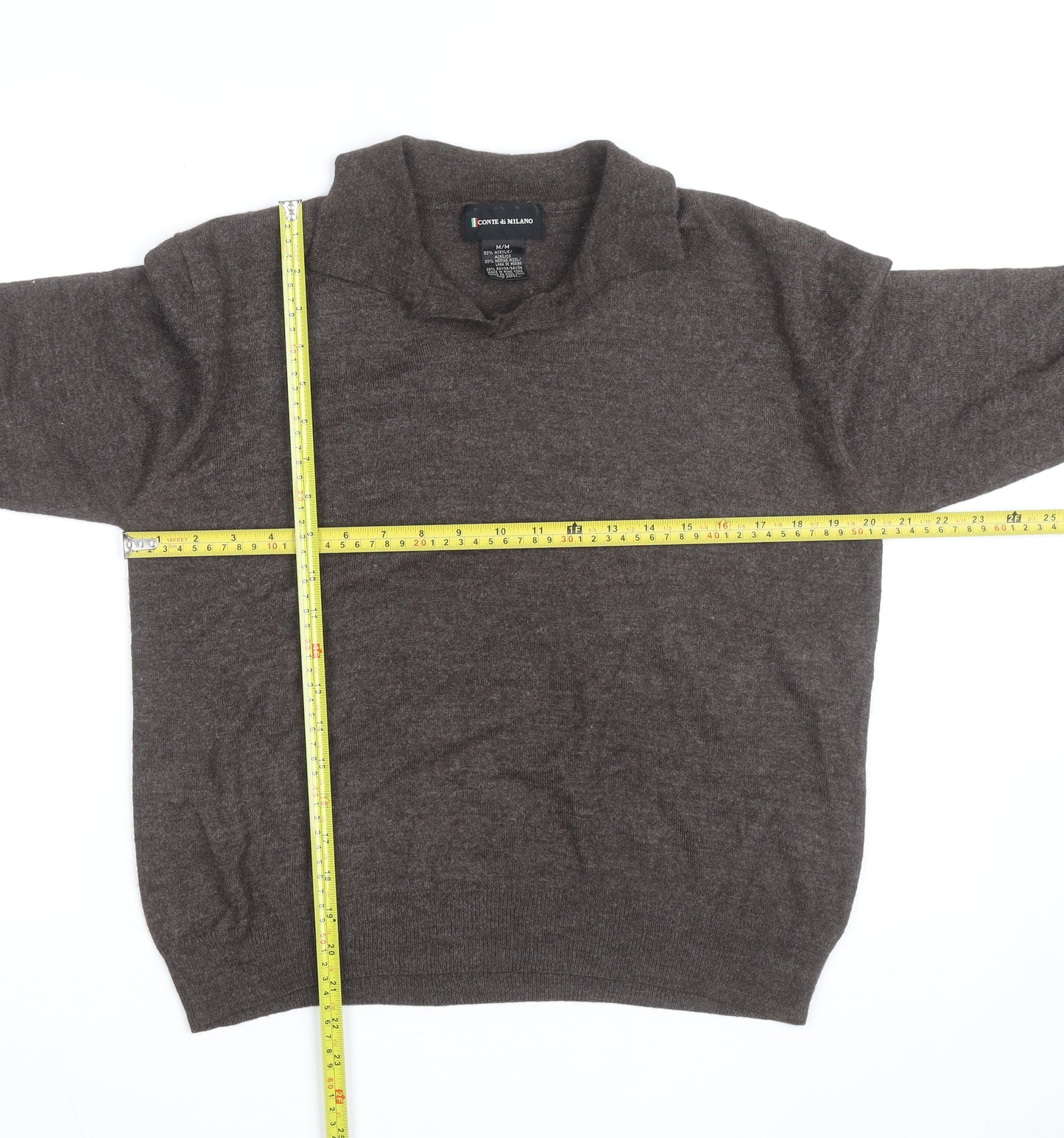 Conte di Milano Men's Brown Collared Wool Blend Pullover Jumper M