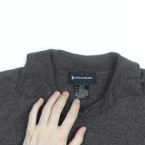 Conte di Milano Men's Brown Collared Wool Blend Pullover Jumper M