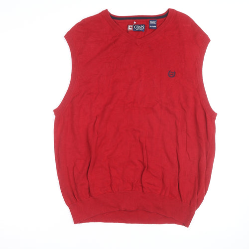 Chaps Men's Red Cotton V-Neck Sleeveless Vest Jumper XL