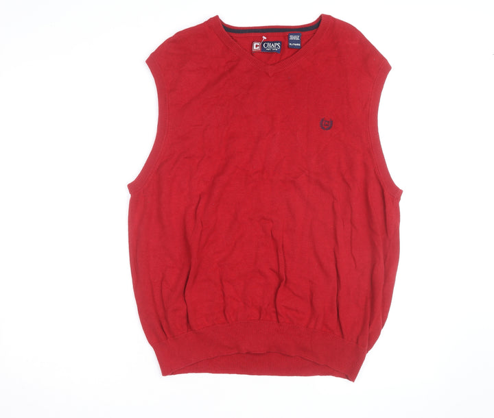 Chaps Men's Red Cotton V-Neck Sleeveless Vest Jumper XL