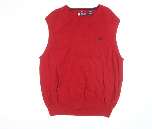 Chaps Men's Red Cotton V-Neck Sleeveless Vest Jumper XL
